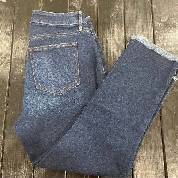 LOFT OUTLET - Women’s High Rise Straight Split Raw Hem Jeans Blue - Sz 4 - Picture 1 of 8